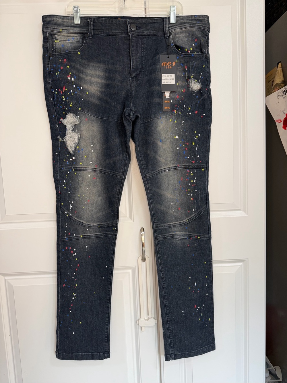 NWT Ministry of Fashion Moto Jeans - Paint Splatter & Distressed - 38W x 34L